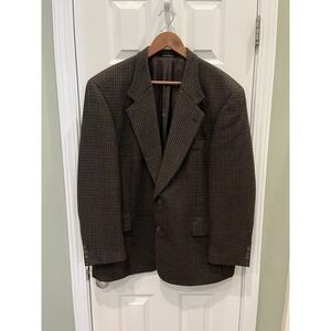 VTG Ferrini Blazer Mens 44R Black Brown Houndstooth Wool Alpaca Blend Sport Coat
